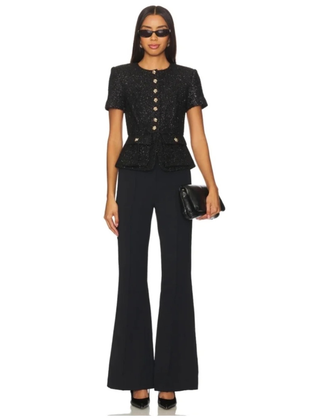 NWT Self Portrait Bouclé Metallic Tinsel Black Jumpsuit sz 12
